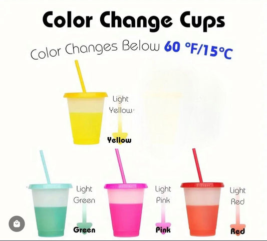 16oz / 470ml Color Change Cold Cups With Lids And Straws