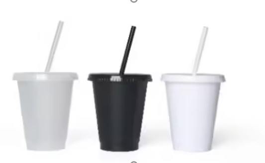 16oz / 470ml Plain Cold Cups With Lids And Straws