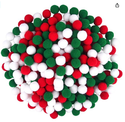 Christmas Pom Poms, Red Green White Pompoms Balls - 300 Pieces 1 Inch