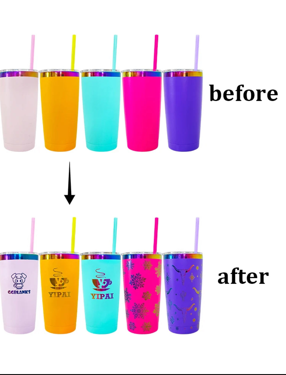20oz Powder Coated Rainbow Plated Stainless Steel Travel Tumbler