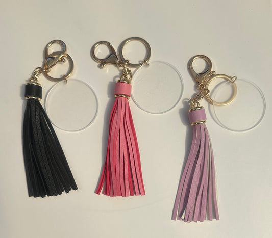 Acrylic Clear Round Keychain With Ring Tassels and Lobster Keychain - Gold