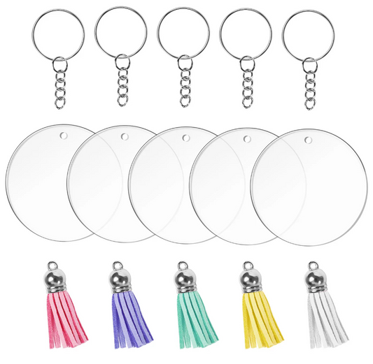 Clear Acrylic Disc 5cm with Suede Tassel KeyChain