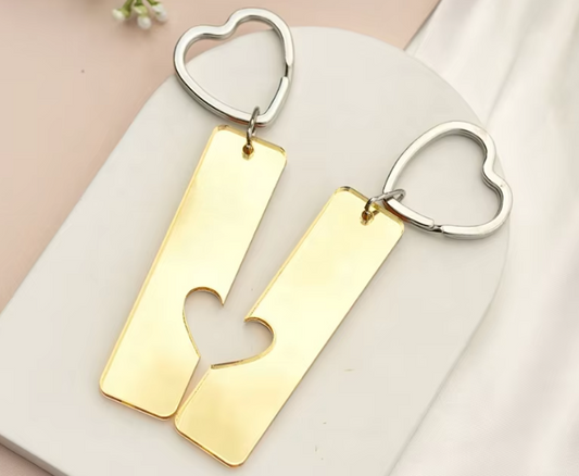 Acrylic Rectangle Keychain 2 pieces with joining heart