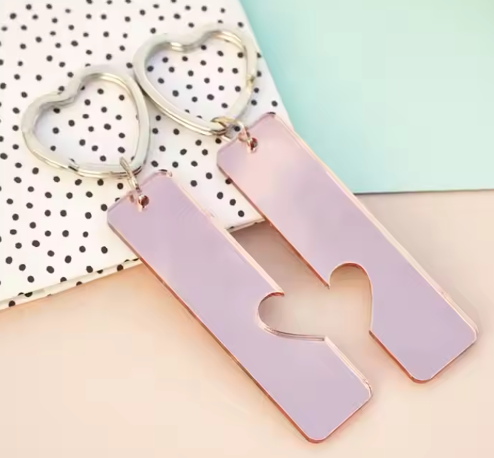 Acrylic Rectangle Keychain 2 pieces with joining heart