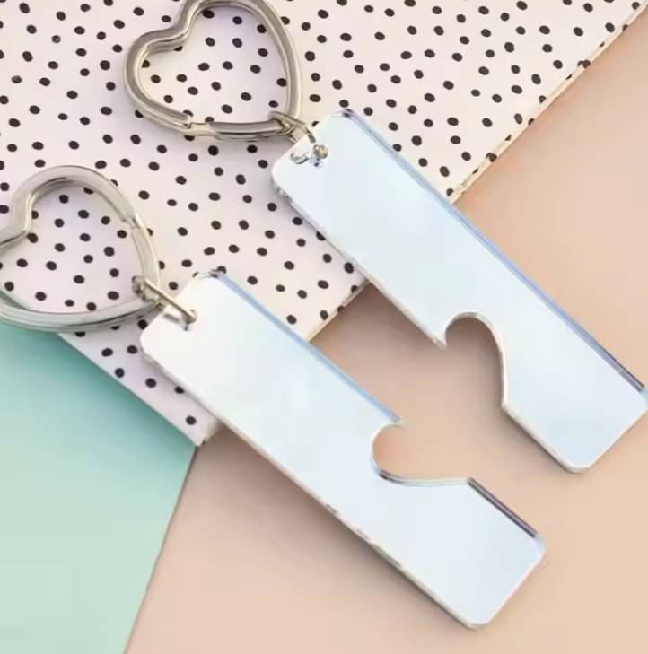 Acrylic Rectangle Keychain 2 pieces with joining heart