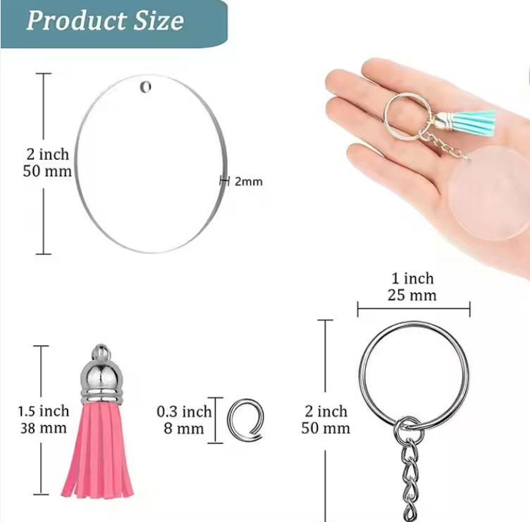 Clear Acrylic Disc 5cm with Suede Tassel KeyChain