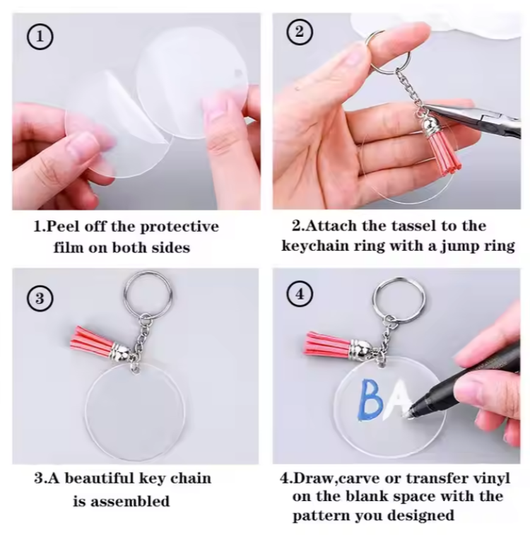 Clear Acrylic Disc 5cm with Suede Tassel KeyChain