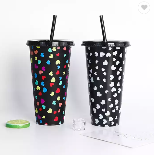 Black with Hearts Colour Change Cup 24oz