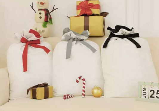 White with Colour Bow Santa Sacks