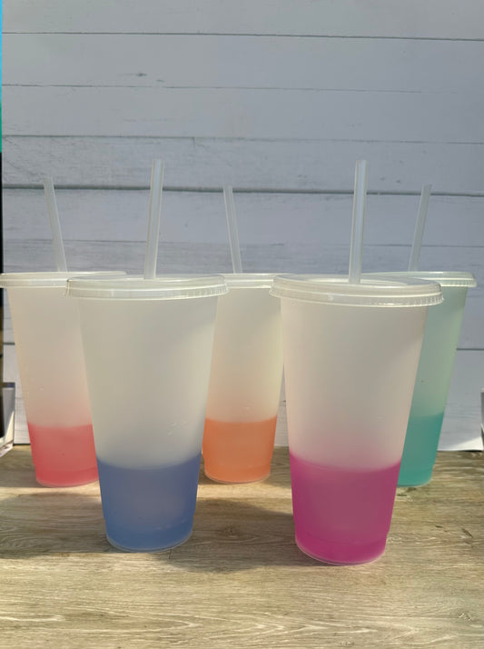 Pastel Colour Changing Cups Tumbler with Lids Straw - 24 oz - Multiple Colours Available
