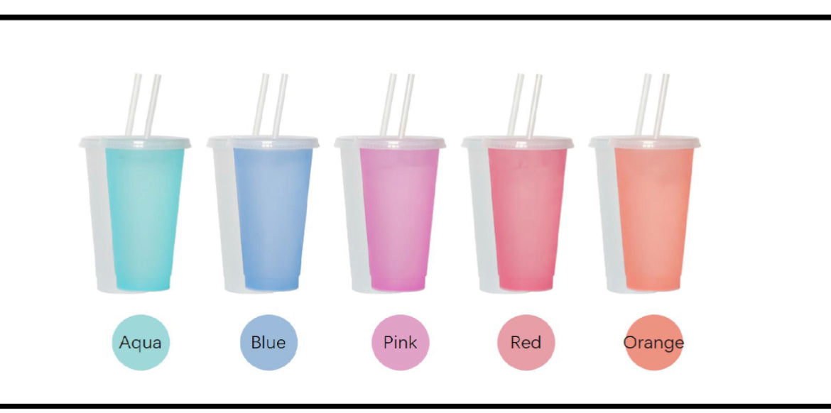 Pastel Colour Changing Cups Tumbler with Lids Straw - 24 oz - Multiple Colours Available