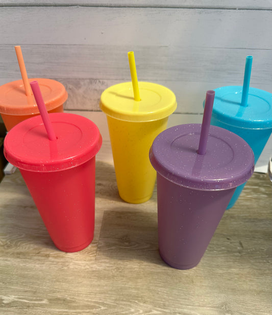 Candy Colour Glitter Cold Cup - With Lid and Straw 24oz - Multiple Colours