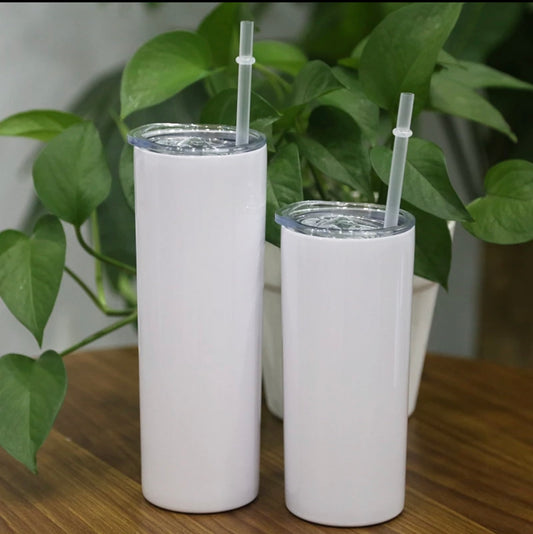 Sublimation White Stainless Steel Skinny Tumblers 15oz with Straw - Straight