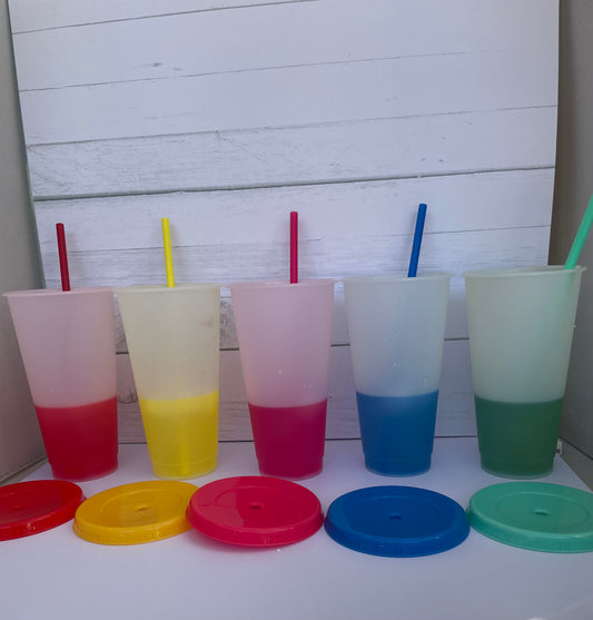 Colour Change Cups Tumbler with Lids Straw - 24 oz - Multiple Colours Available